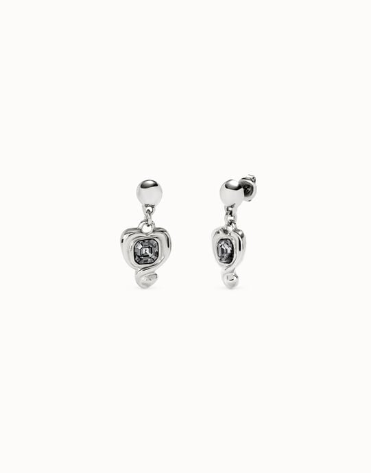 Drop earrings with a heart and black crystal