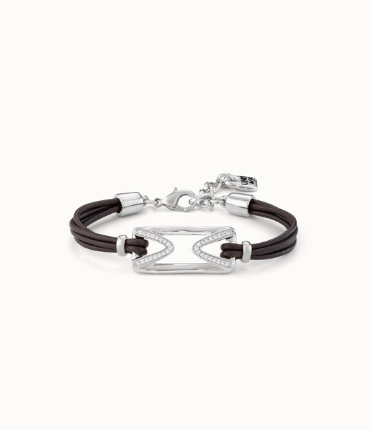 Pulsera de cuero con eslabón bañado en plata de ley y topacios