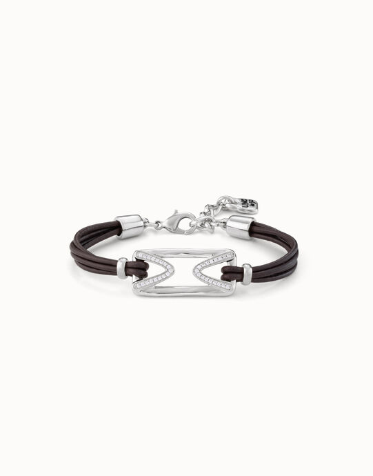 Pulsera de cuero con eslab&oacute;n ba&ntilde;ado en plata de ley y topacios