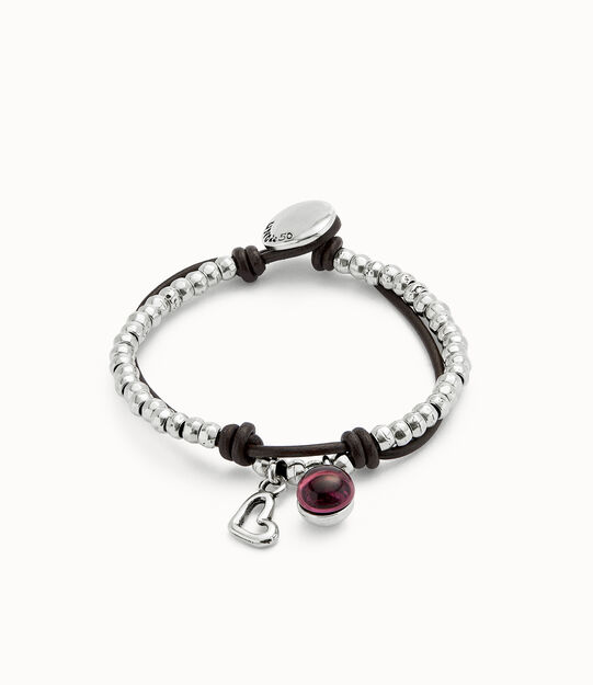 Leather beaded bracelet with purple murano glass