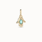 Charme plaqu&eacute; or en forme de main et cristal en verre de Murano turquoise au centre