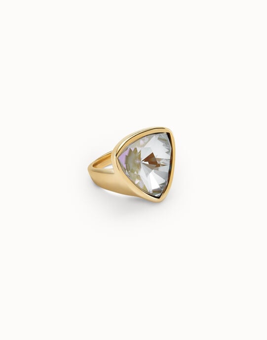 Bague plaqu&eacute;e or 18 carats avec cristal multicolore de forme triangulaire
