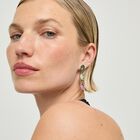 Long earrings with three multicoloured drop-shaped faceted crystals