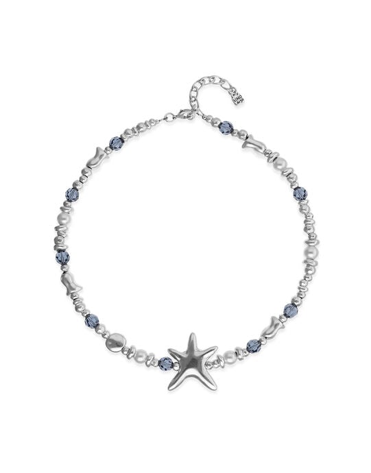 Collana corto placcato in argento con cristalli e stella marina grande