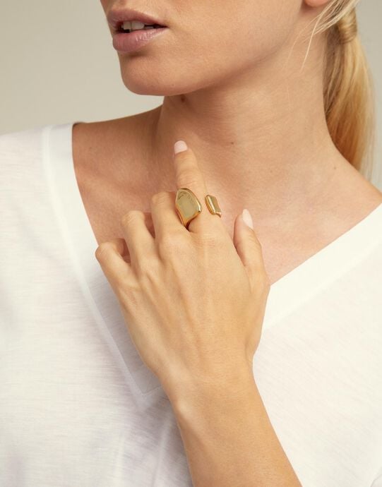 Anillo hendidura ba&ntilde;ado oro de 18k, Dorado, large