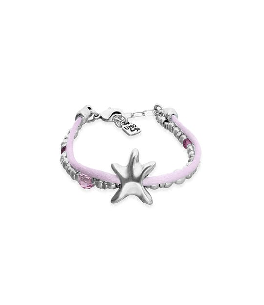 Pink silk thread and metal bracelet with starfish