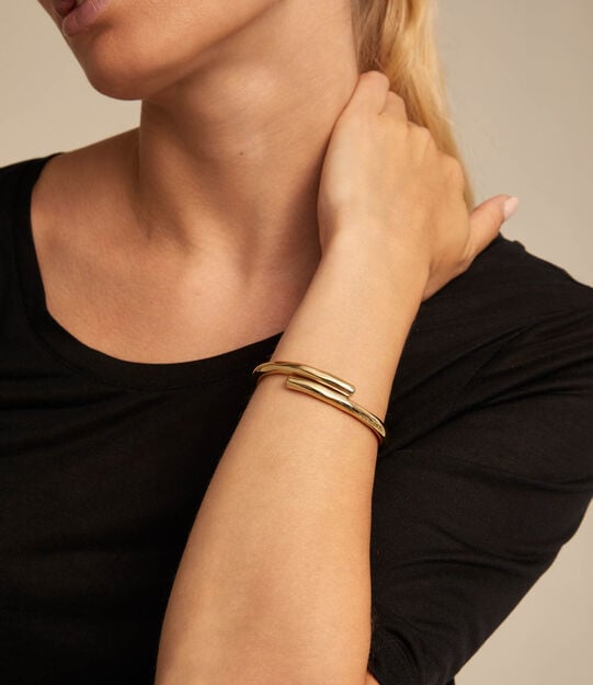 Pulsera ba&ntilde;ada en oro de 18k con forma de t&uacute;bulo y muelle oculto, Dorado, large