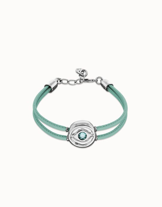 Double turquoise leather birthstone bracelet with eye
