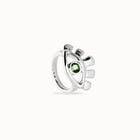 Eye-shaped ring with faceted green crystal