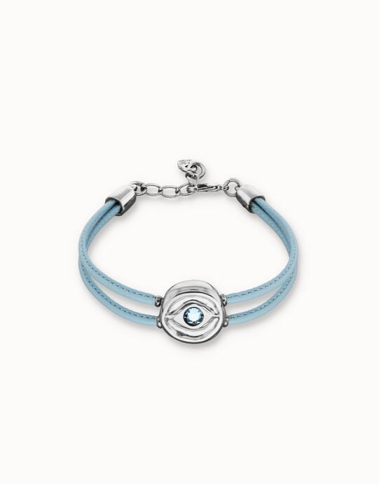 Double blue leather birthstone bracelet with eye