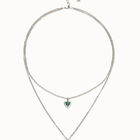 Multi-layer pendant link chain necklace with green crystal