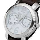 Sterling silver-plated leather and metal watch for men