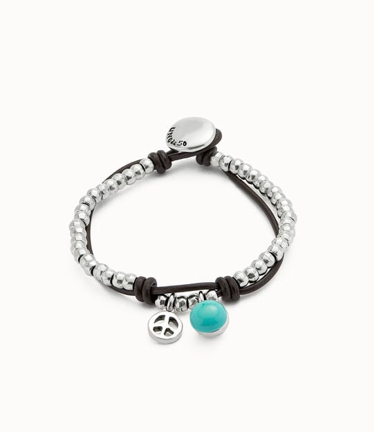 Leather beaded bracelet with turquoise murano glass