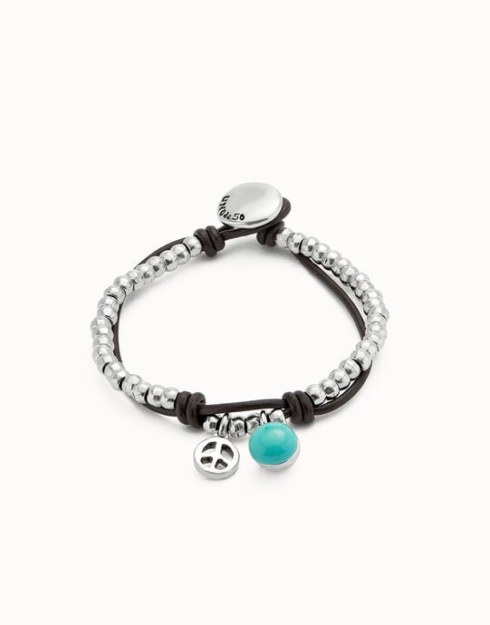 Leather beaded bracelet with turquoise murano glass