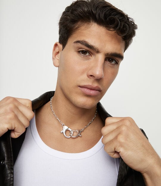 Necklace with large interlocking snap hook, Silver, large