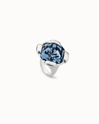 Sterling silver-plated ring with blue crystal