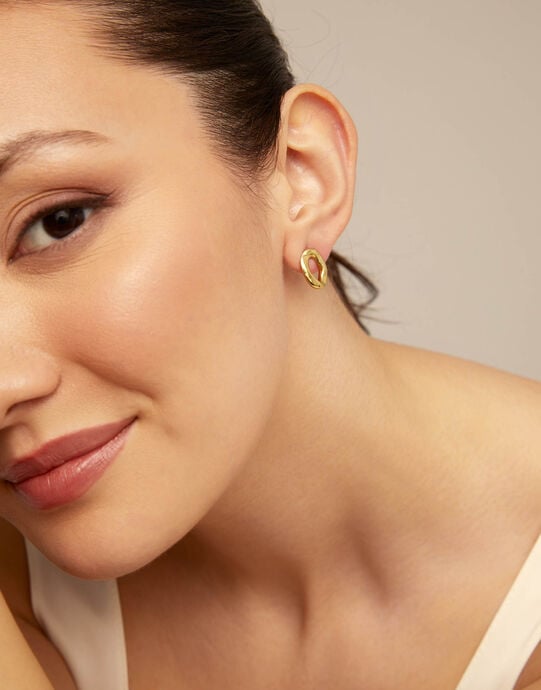 Oval link shape stud earrings, Golden, large
