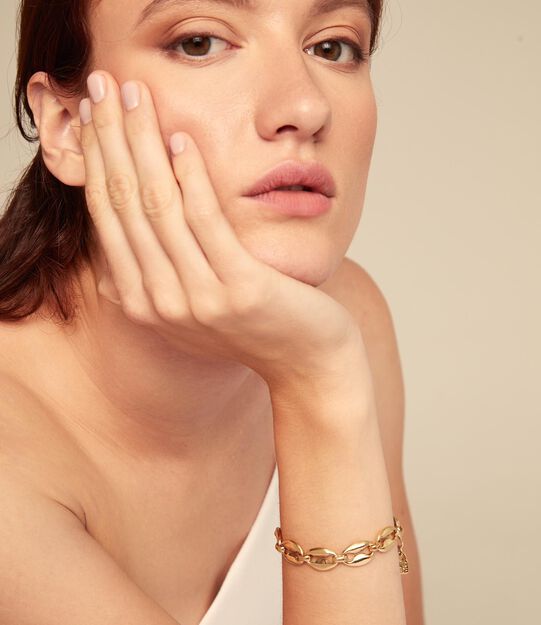 Small oval link chain bracelet, Golden, large