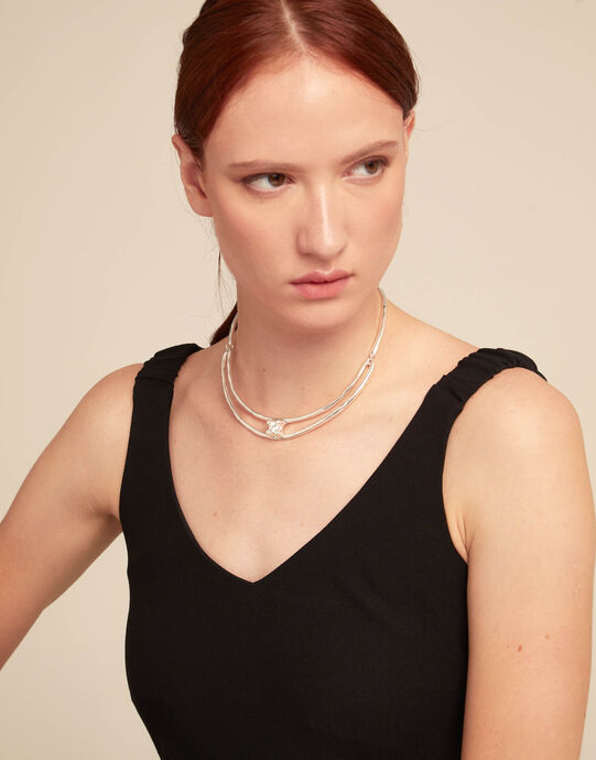Choker necklace with white cubic zirconia, Silver, large