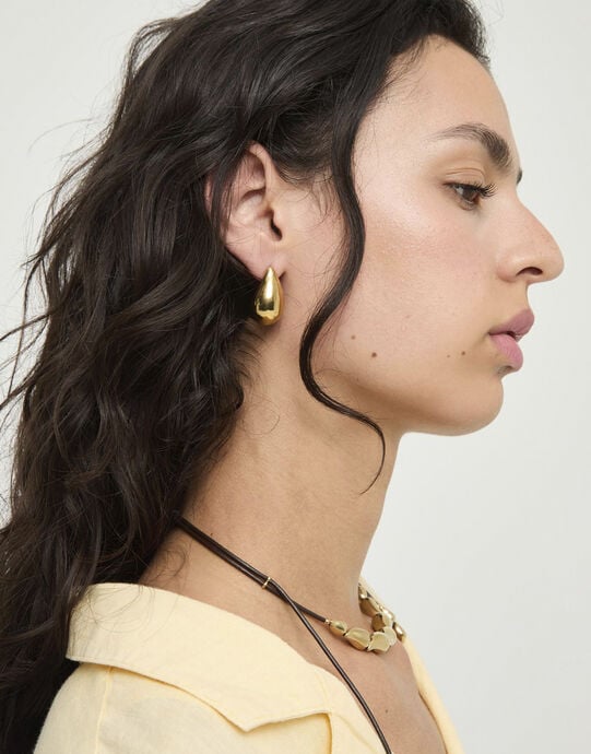 Teardrop Stud Earrings, Golden, large