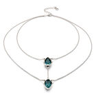 Double necklace with two drop-shaped pendants featuring blue faceted crystals