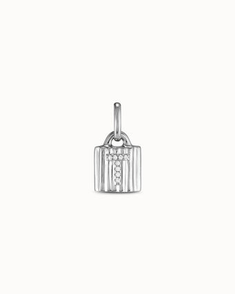 Charm lucchetto placcato argento Sterling con lettera T di topazi