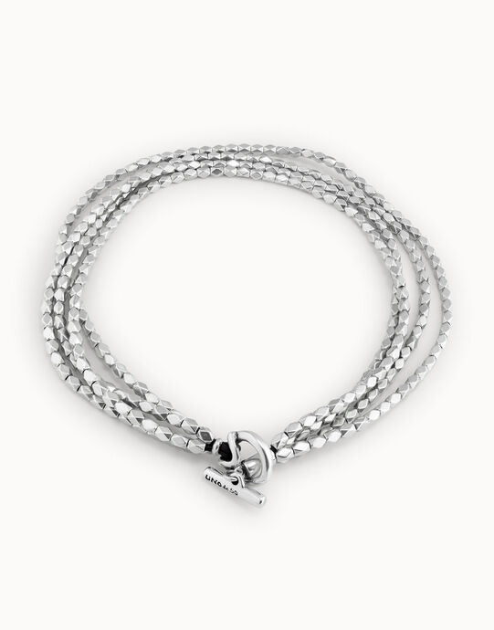 Collar corto multi-cadena ba&ntilde;ado en plata de ley con eslabones en forma de rombo