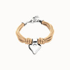 Bracelet in silk thread and camel leather with heart