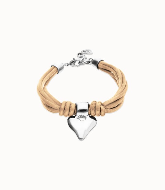 Bracelet in silk thread and camel leather with heart