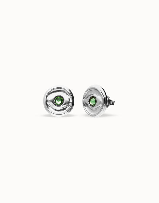 Boucles d&rsquo;oreille bouton plaqu&eacute;es argent avec cristal &agrave; facettes vert
