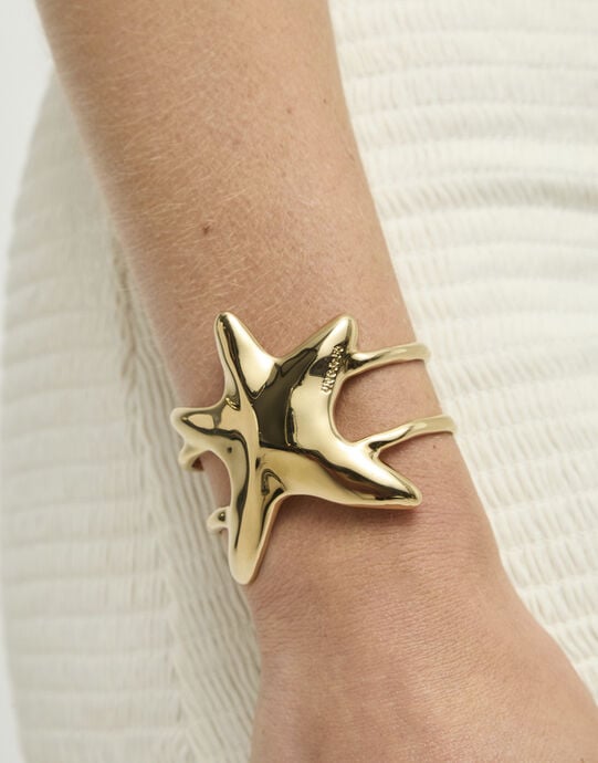 Doble bangle bracelet with starfish, Golden, large