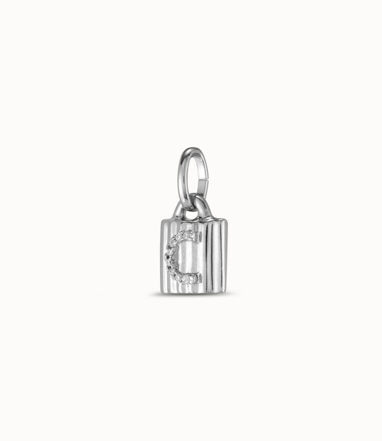 Sterling silver-plated padlock charm with topaz letter C, Silver, large