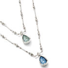 Double necklace with two blue drop-shaped faceted crystals