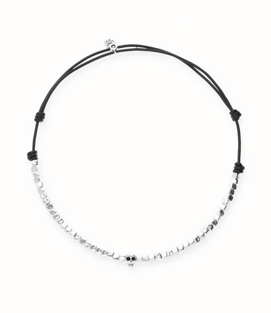 Leather necklace with beads and skull detail