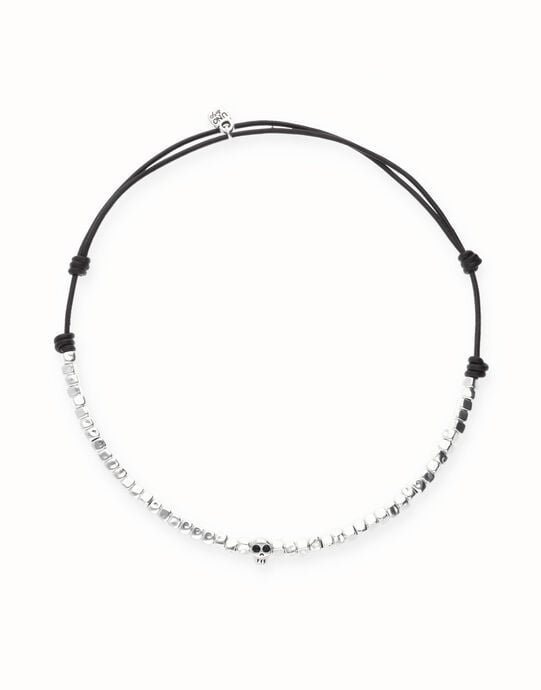 Leather necklace with beads and skull detail
