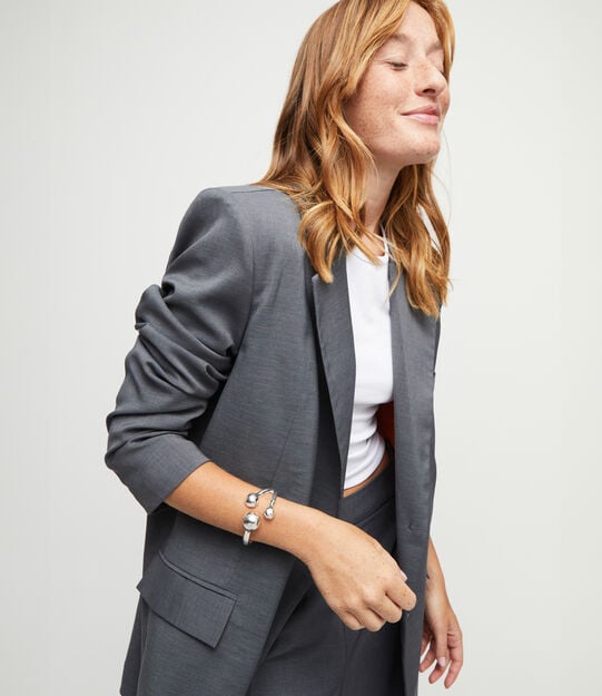 Cuff bracelet with three beads, Silver, large