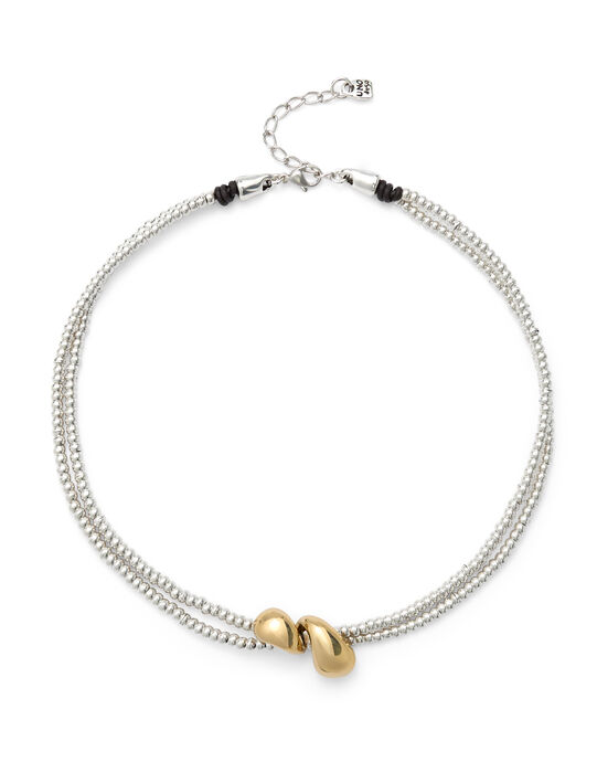 Collar doble ba&ntilde;ado en plata con gotas ba&ntilde;adas en oro entrelazadas