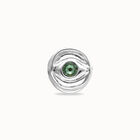 Eye-shaped signet ring with faceted green crystal