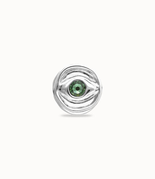 Anillo tipo sello en plata de ley y forma de ojo con cristal facetado verde