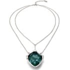 Collier double plaqu&eacute; argent avec pendentif central en cristal facett&eacute; vert en forme de goutte