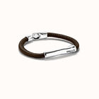 Brown leather bracelet with sterling silver-plated central detail