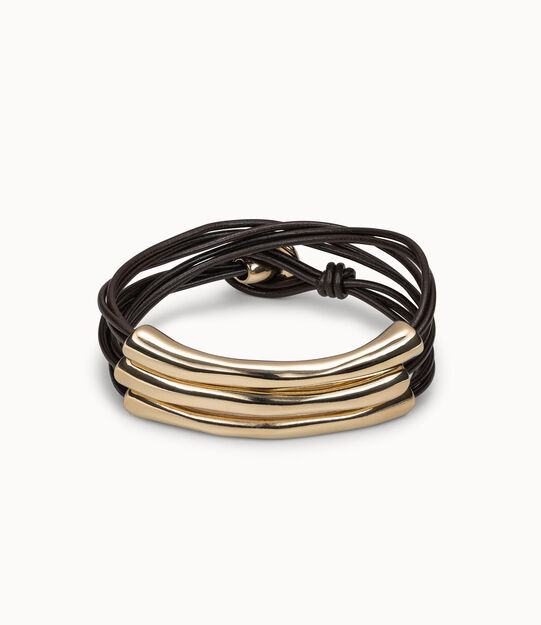 Pulsera de tres vueltas de cuero y detalles bañados en oro de 18k