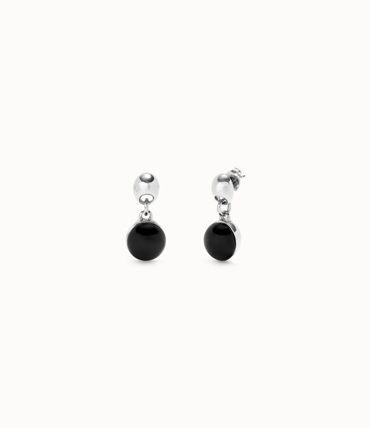 Sterling silver-plated earrings with two beads and black murano glass