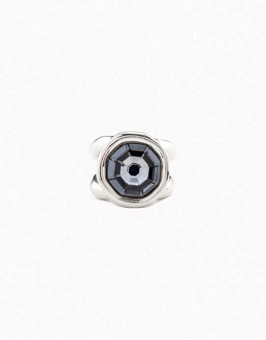 Anillo ba&ntilde;ado en plata de ley con cristal gris