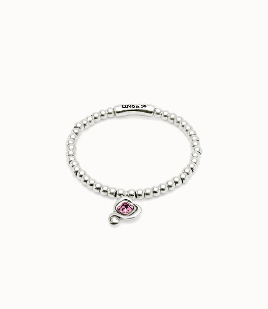 Pulsera de bolas bañadas en plata de ley con cristal rosa