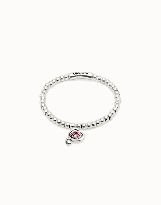 Pulsera de bolas ba&ntilde;adas en plata de ley con cristal rosa