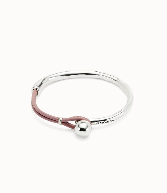 Pulsera semirígida bañada en plata de ley con cuero de color lila