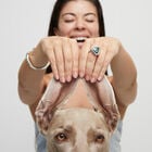 Triangular ring with green crystal