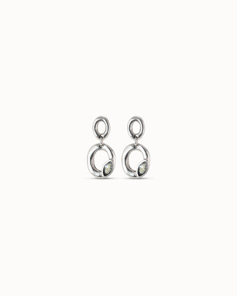 Sterling silver-plated earrings with double oval and light gray crystal