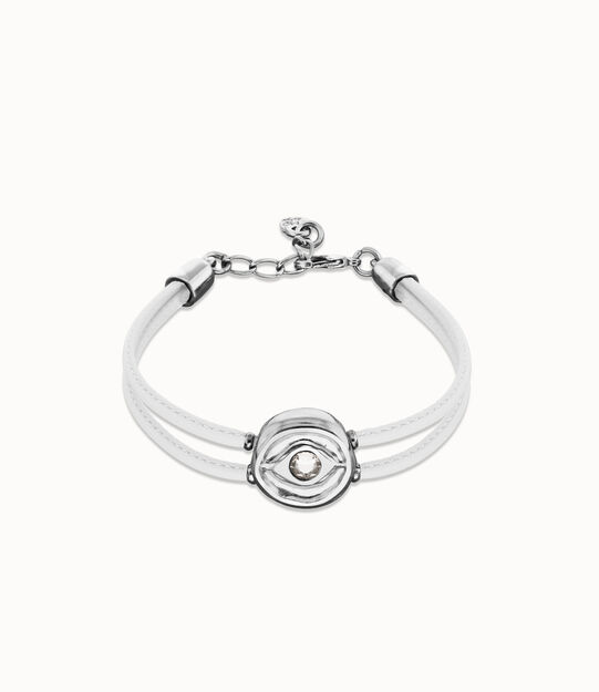 Double white leather birthstone bracelet with eye